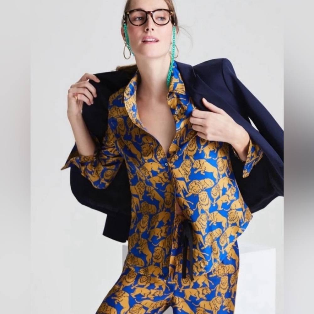 J Crew Sleepy Lion Silk Set - LIKE NEW